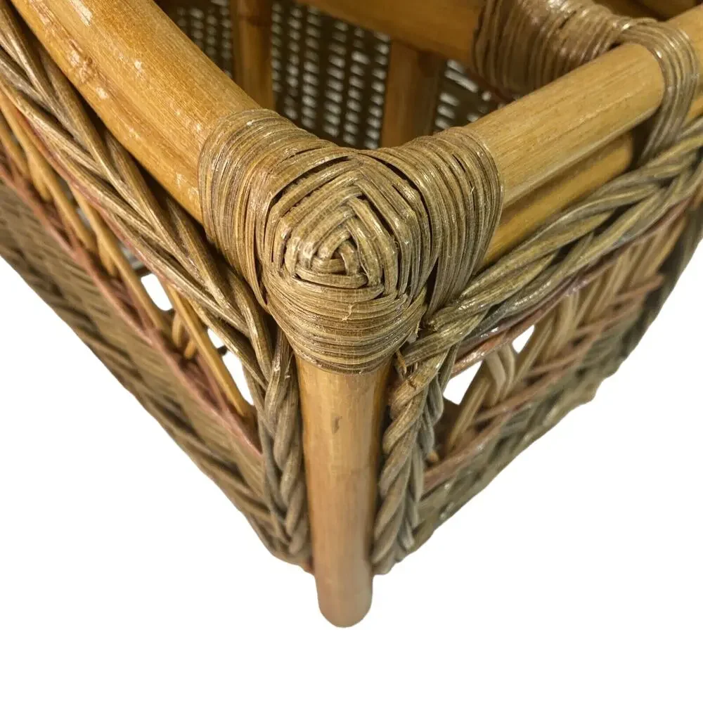 VTG Bent Wood Rattan Bamboo Rack‎ Holder Magazine Towel MCM Boho Decor 19X10x18